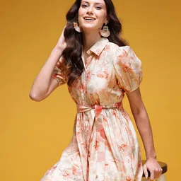 HERE&NOW Printed Shirt Style Dress with Belt image 1