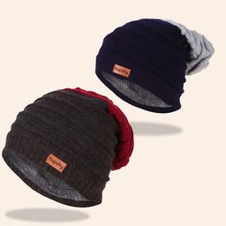 hupshy Men Pack Of 2 Self Design Pure Cotton Beanies-picture-17