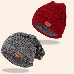 hupshy Men Pack Of 2 Self Design Pure Cotton Beanies-picture-28