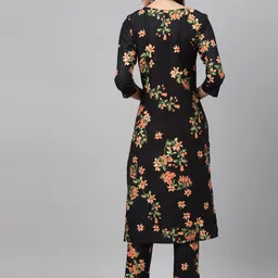 ZIYAA Women Black & Pink Floral Printed Kurta image 4