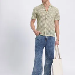 glitchez Sophisticated Shapes Self-Design Relaxed Fit Semi Sheer Shirt image 3