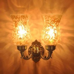 Fos Lighting Gold Brass Mini Double Wall Scone With Luster Etched Glass (Bulb not included)-picture-20