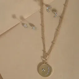 ToniQ Gold-Plated Star Half Moon CZ Stone Studded Necklace & Earring Set for Women-picture-13