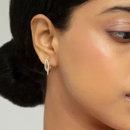 Mia by Tanishq Sleek Elegance 14k Gold & Diamond Hoop Earrings for Women image 2