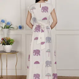 Miravan White Flax Regular Fit Printed Dress image 2