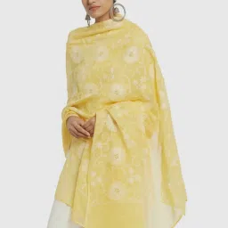 Fabindia Yellow Embroidered Dupatta image 2