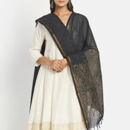 FabBasics by Fabindia Black Cotton Printed Dupatta image 2