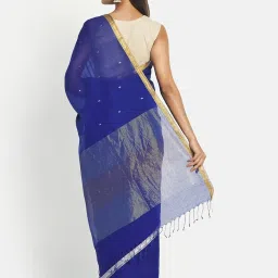 Fabindia Blue Cotton Woven Saree Without Blouse image 2