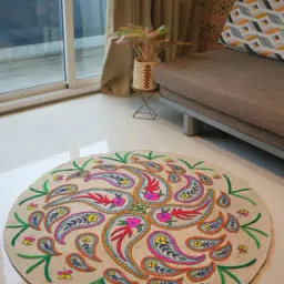 Swadeh Multicolor Wool Woven Floral Flow Round Rug-image-20