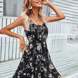 Style Quotient Black Floral Print Mini Fit & Flare Dress image 3