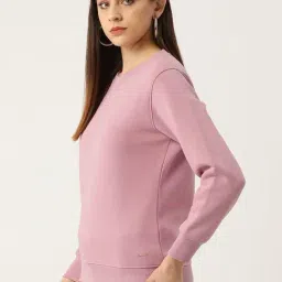 FEMEA Rose Fleece Solid Full Sleeves Sweatshirt image 3