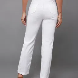 Miss Chase White Straight Fit High Rise Stretchable Jeans image 2