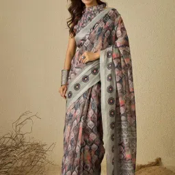 Saree Mall Multicolored Linen Self Saree with Blouse Piece-picture-17