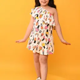 Anthrilo Kids White & Pink Cotton Printed Dress-image-22