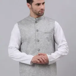 NEUDIS Grey Sleeveless Mandarin Collar Nehru Jacket-image-29