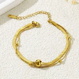 MYKI Stainless Steel Gold-Plated Artificial Beaded Charm Bracelet image 4