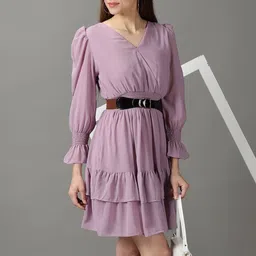 SHOWOFFFF Puff Sleeve Crepe Fit & Flare Dress-picture-13