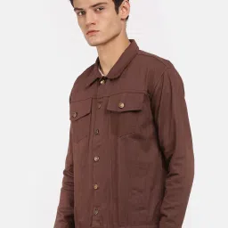 VOXATI Dark Brown Full Sleeves Shirt Collar Denim Jacket image 3