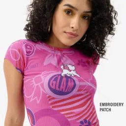 The Souled Store Pink Slim Print T-Shirt image 2