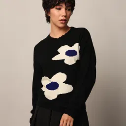 Only Black & White Floral Print Pullover image 2