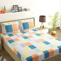 Romee Checks Multicolor 144 TC Cotton Queen Sized Bed Sheet with 2 Pillow Covers image 1