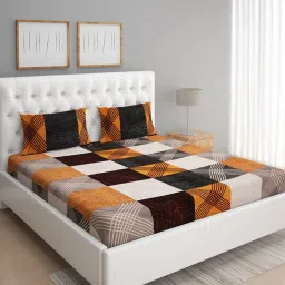 Romee Stripes Multicolor 144 TC Cotton Queen Sized Bed Sheet with 2 Pillow Covers image 1