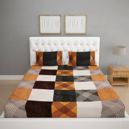 Romee Stripes Multicolor 144 TC Cotton Queen Sized Bed Sheet with 2 Pillow Covers image 2