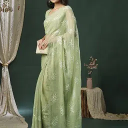 Saree Mall Light Green Organza Embellished Saree with Blouse Piece-picture-37