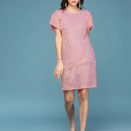 showoffff SHOWOFF Peach Embellished A Line Dress image 2