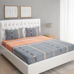 Romee Ethnic Turquoise Blue 144 TC Cotton Queen Sized Bed Sheet with 2 Pillow Covers image 1