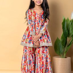 Readiprint Fashions Girls Floral Printed Chanderi Silk Anarkali Kurti With Sharara-picture-7