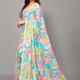 Satrani Multicolored Printed Saree With Unstitched Blouse image 3