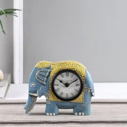 Aapno Rajasthan Blue & Yellow MDF Elephant Design Wall Clock image 1