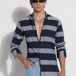 showoffff SHOWOFF Navy Regular Fit Stripes Shirt image 2