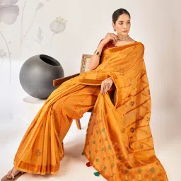 Saree Mall Yellow Woven Sarees With Unstitched Blouse image 2
