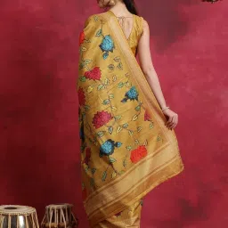 Saree Mall Yellow Printed Sarees With Unstitched Blouse image 2