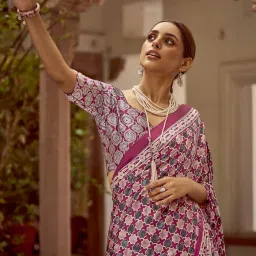 Saree Mall Purple Printed Sarees With Unstitched Blouse image 2