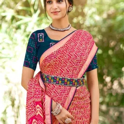Saree Mall Pink Printed Sarees With Unstitched Blouse image 2