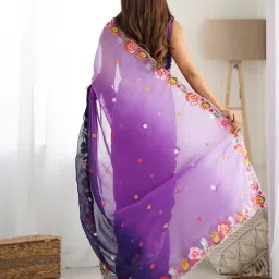 Saree Mall Purple Embroidered Sarees With Unstitched Blouse image 2