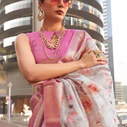 Saree Mall White Woven Sarees With Unstitched Blouse image 2