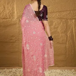 Saree Mall Pink Embroidered Sarees With Unstitched Blouse image 2