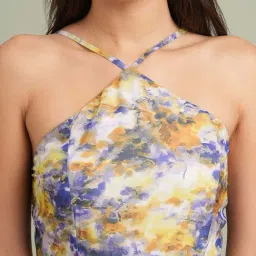 Globus Women Multicolor Abstract Print Halter Neck Flared Hem A-Line Maxi Resort Dress image 5