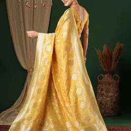 Saree Mall Yellow Woven Sarees With Unstitched Blouse image 2