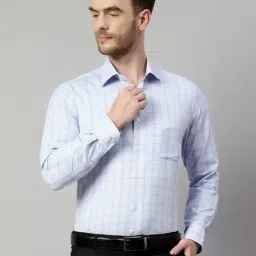 Cantabil Sky Blue Regular Fit Check Shirt-picture-29