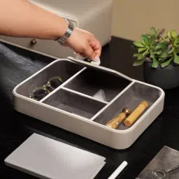 Pure Home and Living Beige Faux Leather 4 Compartment Organiser Tray-image-12