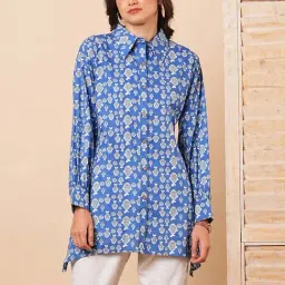 Fashor Blue Cotton Printed A Line Short Kurti-picture-19