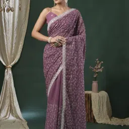 Saree Mall Mauve Georgette Embellished Saree with Blouse Piece-picture-41