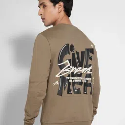 People By Pantaloons Green Cotton Slim Fit Graphic Sweatshirt image 2