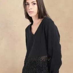 RAREISM Black Polyester Solid Top image 4