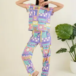 Sweet Dreams Violet Printed T-Shirt Pajamas Set-image-50